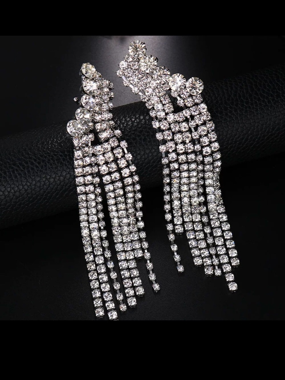 Crystal Fringe Drop Earrings - Silver Tone - Picture 4 of 7